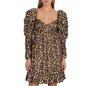 Autumn Adeigbo Bridgette Floral Empire Mini Dress Women’s Size 0 Ruched